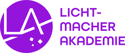 Logo der Lichtmacher Akademie mit stilisiertem LA-Symbol in Violett auf transparentem Hintergrund