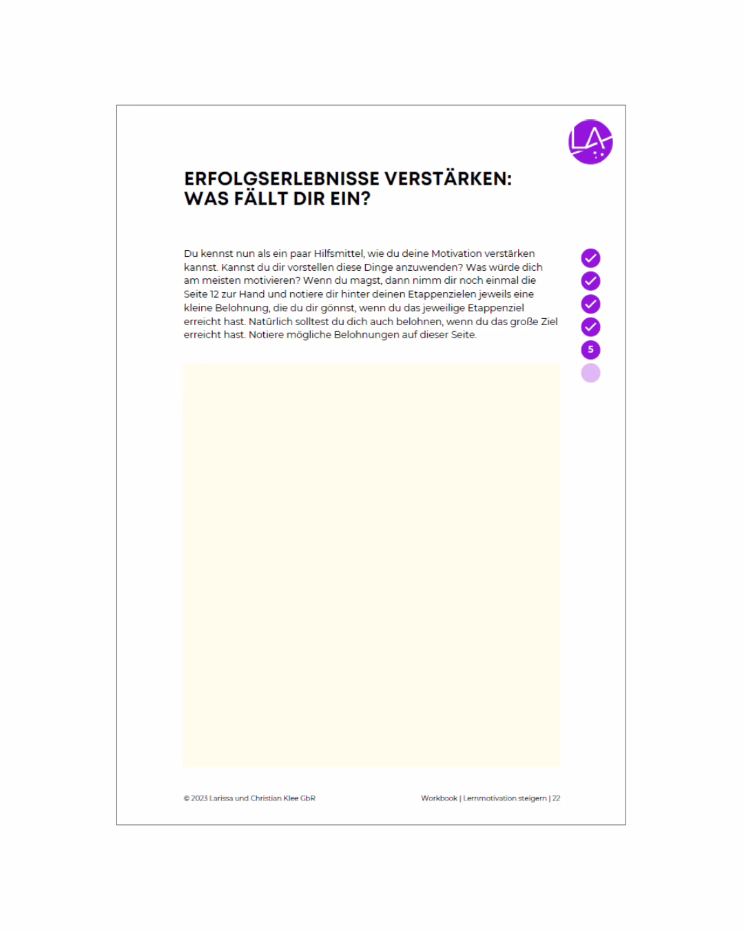 Arbeitsblatt zur Motivation: Belohnungen für Etappenziele definieren und Erfolgserlebnisse verstärken.