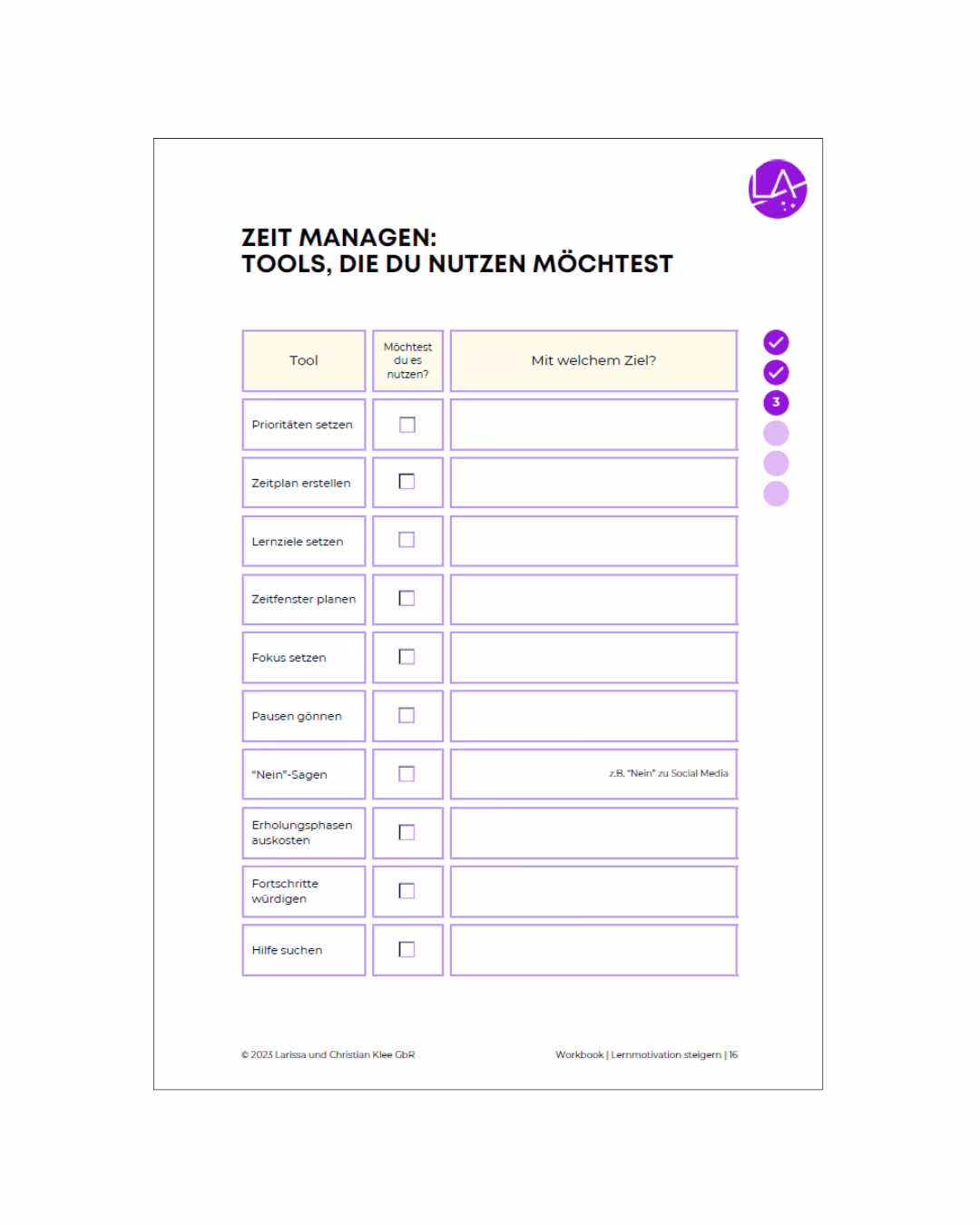 Arbeitsblatt zum Zeitmanagement: Nützliche Tools zur besseren Planung und Organisation der Lernzeit.
